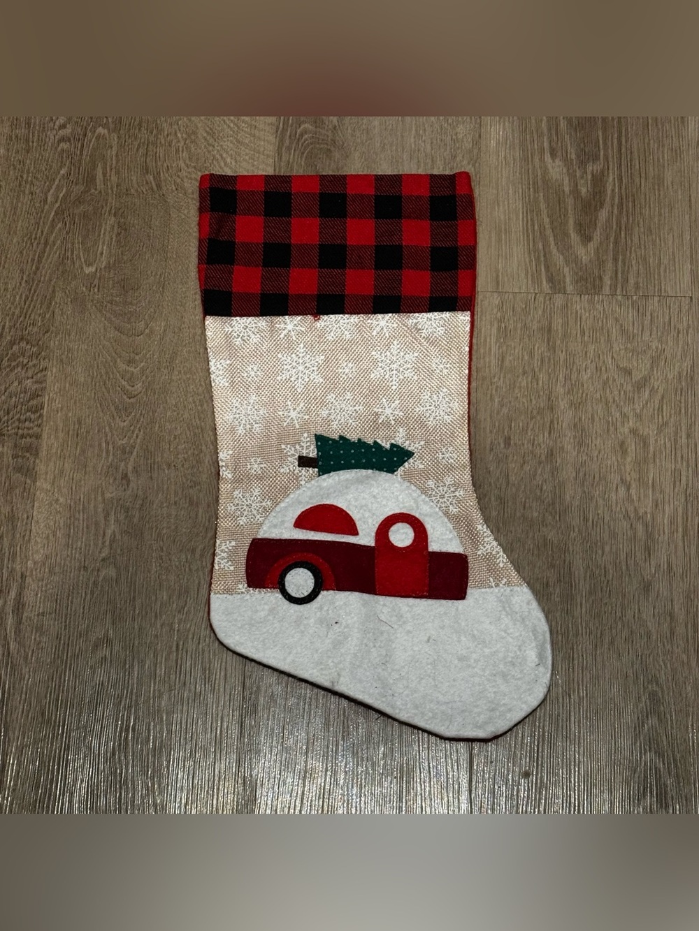 Holiday Plaid Red Truck Christmas Stocking